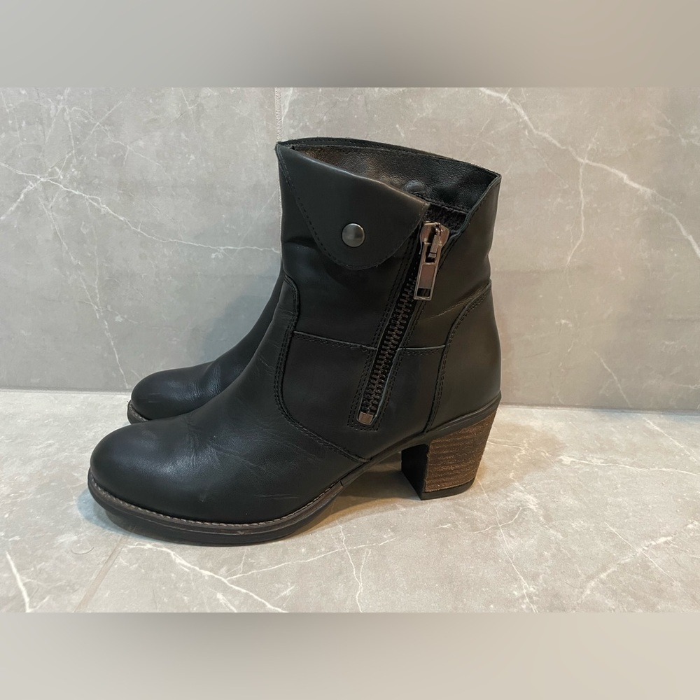 Biza Black Leather Moto Ankle Boots Size 40 EU